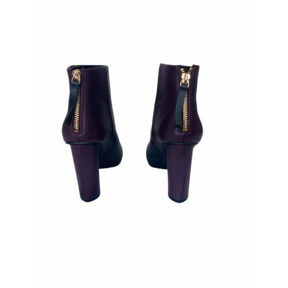 CAbi Leather Ankle Boots Block Heel Color-Block Side Zip Burgundy & Black Sz 8.5 - Picture 8 of 13